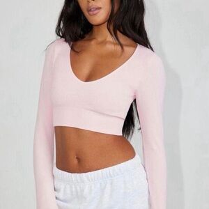 Garage Soft Pink Ribbed V-Neck Crop Top